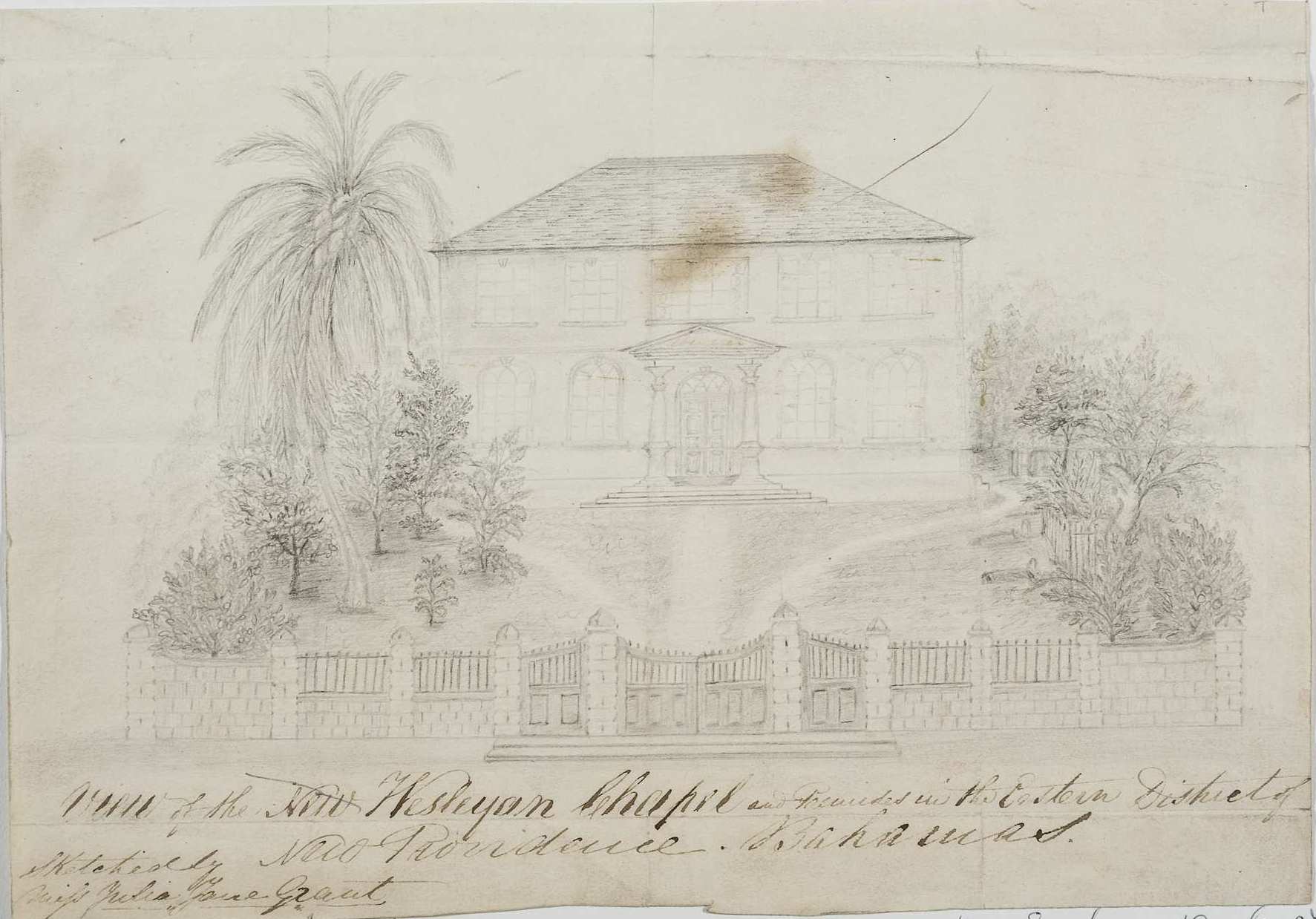 Plan of the new Wesleyan Chapel and Premises in the Eastern district, New Providence, Bahamas / sketched by Miss Julia Jane Grant