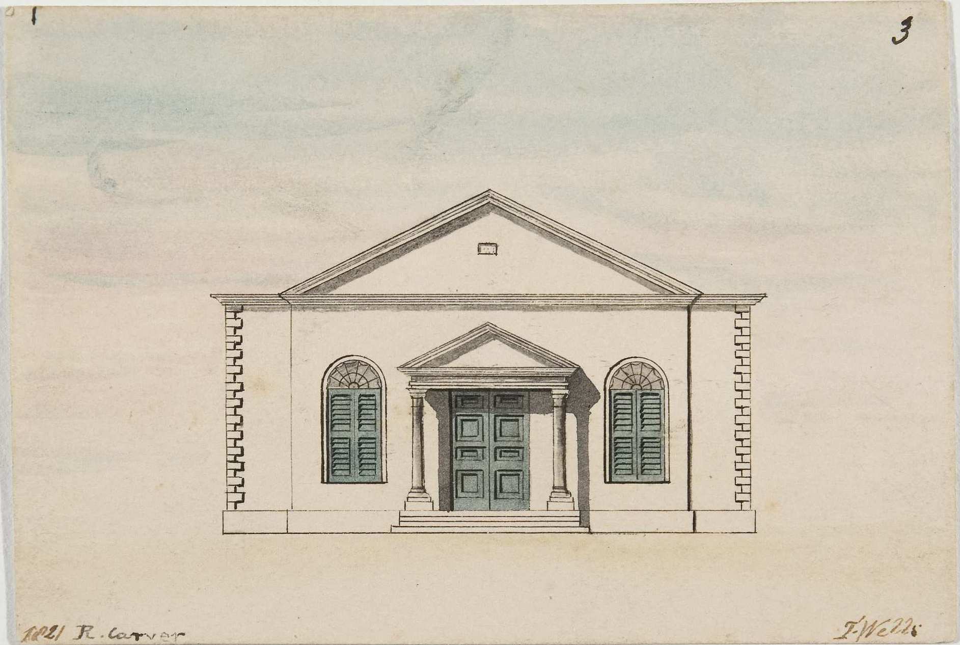 [Front elevation of the Methodist Chapel Trincomalie] / T. Wells